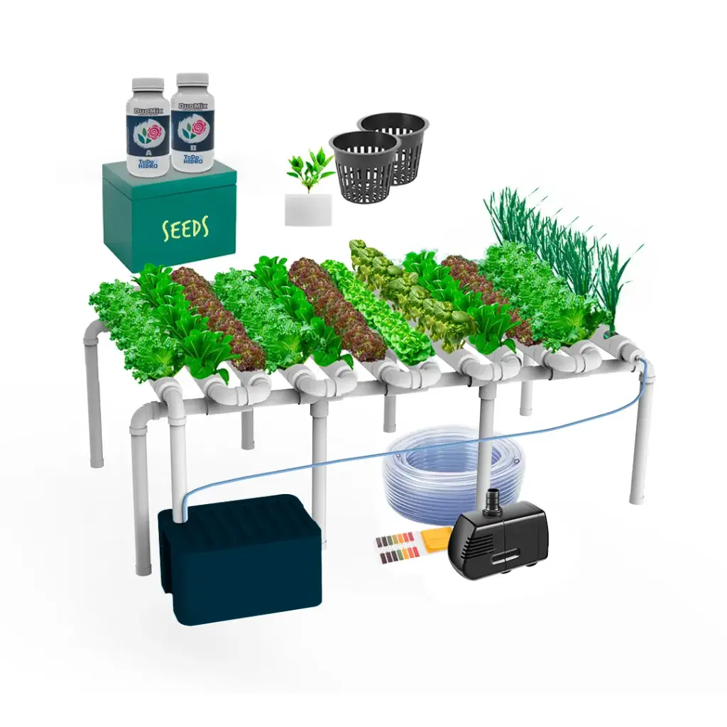 [KITWNUTRN4] Kit Hidropónico N4 NFT Sistema para 96 Plantas, Jardín Interior Completo con Nutrientes, Semillas y Accesorios