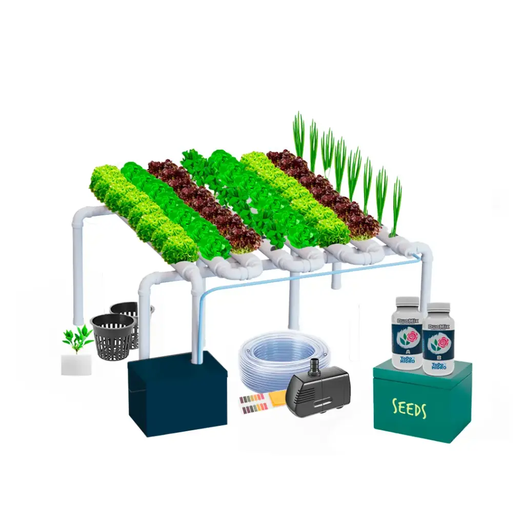 [KITWNUTRN15] Kit Hidropónico N15 Sistema NFT para 64 Plantas, Jardín Interior Completo con Nutrientes, Semillas y Accesorios