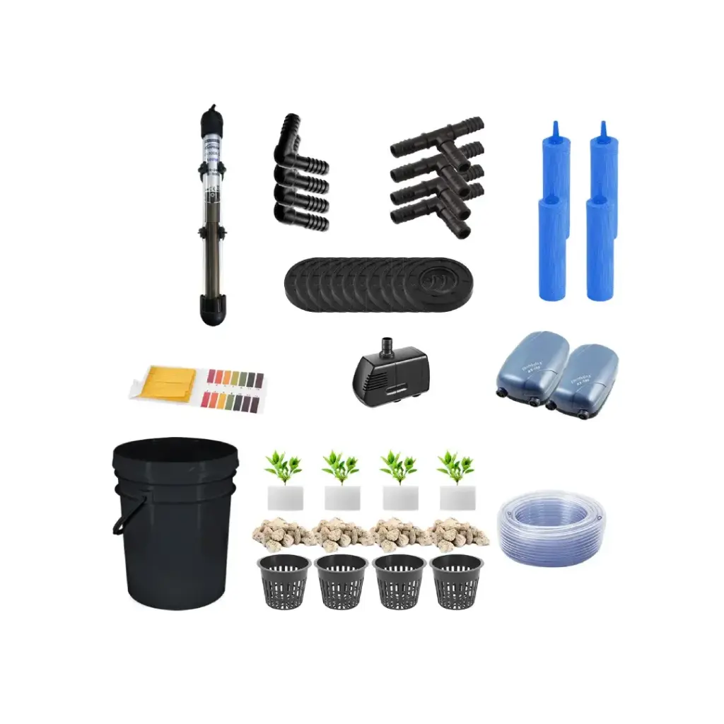 Grow Pot RDWC 8L Kit Sistema Hidropónico de 5 Cubos con Bombas de Aire, Macetas de Red y Depósito de Agua (1/2")
