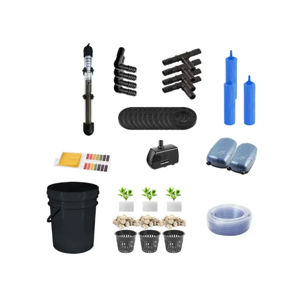 Grow Pot RDWC 20L Kit Sistema Hidropónico de 4 Cubos con Bombas de Aire, Macetas de Red y Depósito de Agua