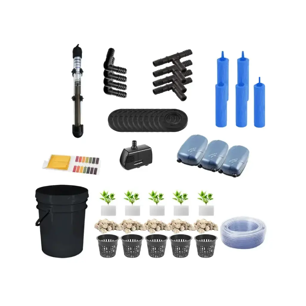 Grow Pot RDWC 8L Kit Sistema Hidropónico de 6 Cubos con Bombas de Aire, Macetas de Red y Depósito de Agua (1/2")